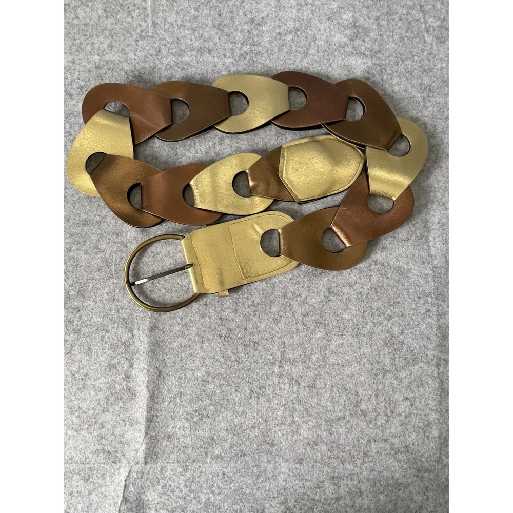 Metallic Gold Bronze Interlocking Teardrop Link Statement Belt Wide Retro
36in